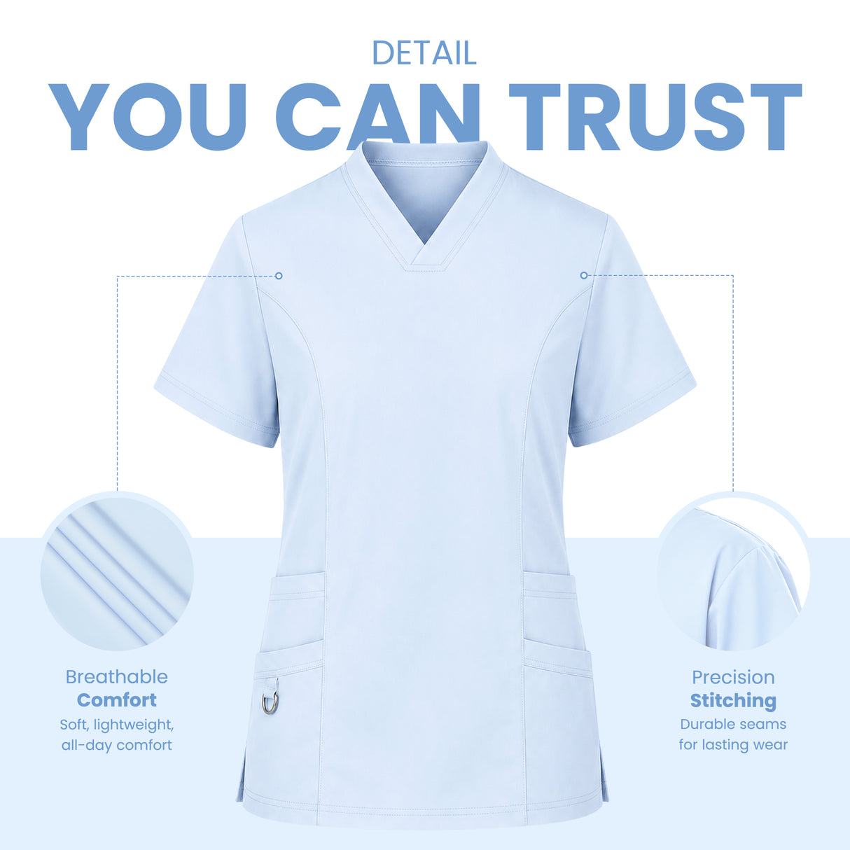 Women’s 4-Way Stretch Scrub & V-neck light blue color Medical & Healthcare Uniform UK
