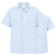 uk scrub supply A light blue short-sleeve scrub top with a pointed collar, button front, and three front pockets, shown on a plain white background with a second view layered behind it.