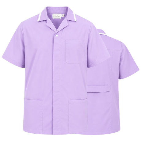 Uk Scrub Supply a light purple short-sleeve scrub top shown from both the front and back on a white background.