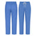 Uk Scrub Supply Blue scrub pants shown from the front and back, featuring an elastic waistband, white drawstring, and side pockets on a plain white background.