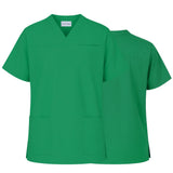 Uk Scrub Supply Green medical scrub top shown from the front and back on a plain white background.