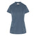 A blue female scrub tunic with V-shaped neckline, double-layered hip pockets, a front chest pocket, and side vents.