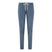A pair of blue female scrub trousers with an elastic waistband and white drawstrings, featuring a tailored silhouette and three pockets.