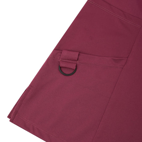 Close-up of a maroon fabric with a loop detail.