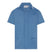 A blue male tunic with a collar, short sleeves, a concealed zip fastening, and two visible pockets.