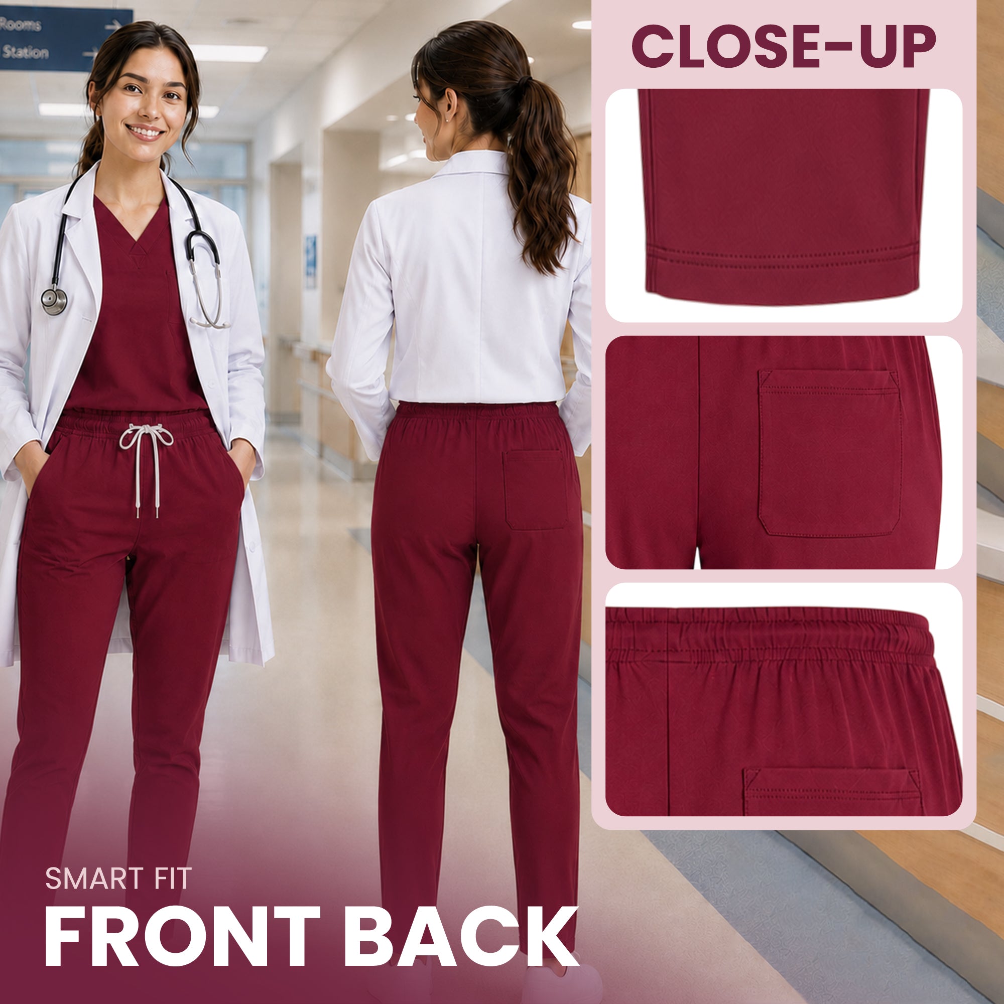 Medical & Healthcare Uniform UK Women’s 4-Way Stretch Scrub Trousers ruby Color