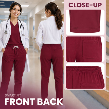 Medical & Healthcare Uniform UK Women’s 4-Way Stretch Scrub Trousers ruby Color