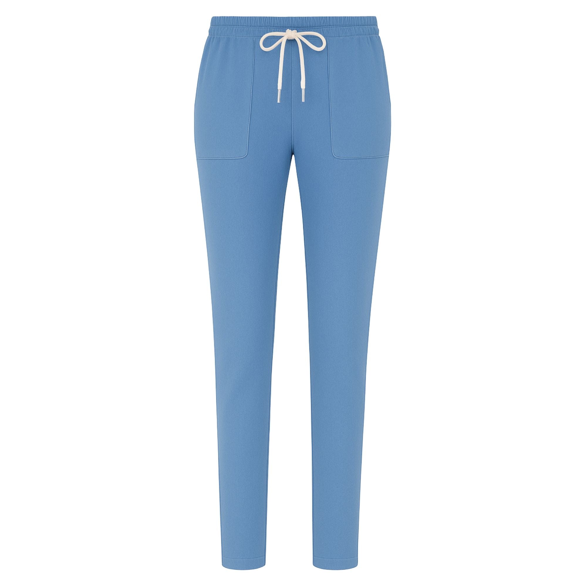 Blue pants with a drawstring on a white background