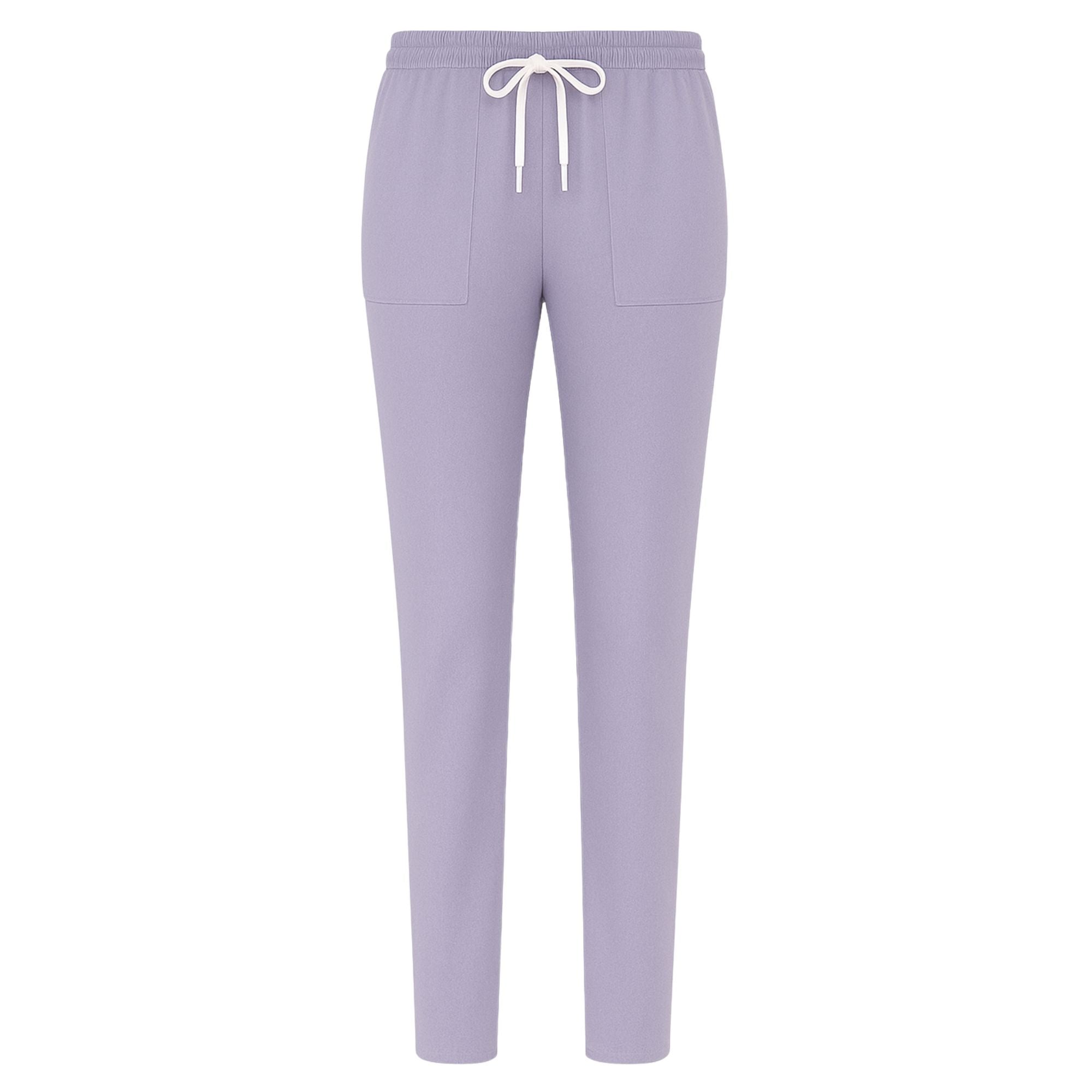 Lavender pants with a drawstring on a white background