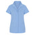 Light blue short-sleeve shirt with white trim on a white background