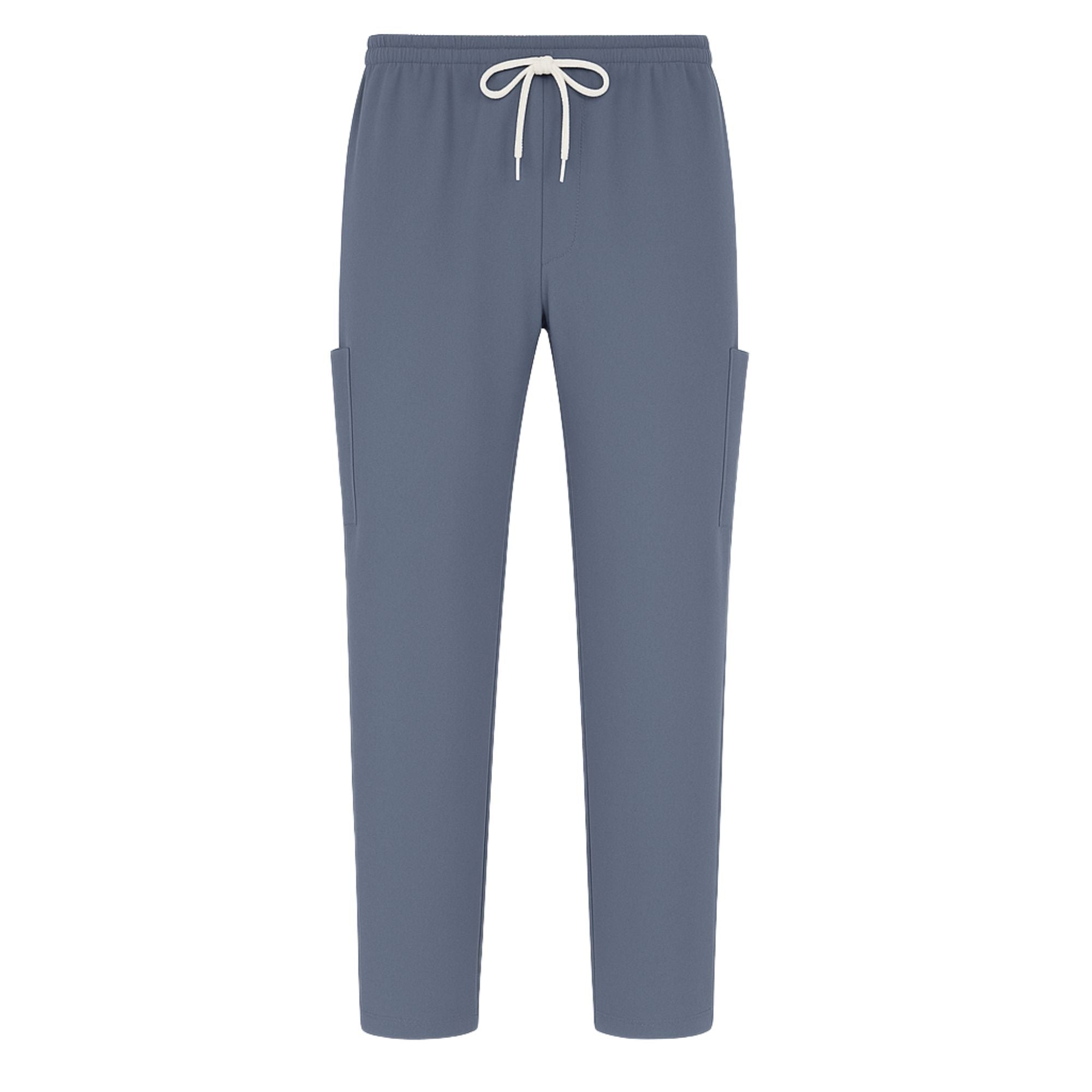 Blue pants with a drawstring on a white background