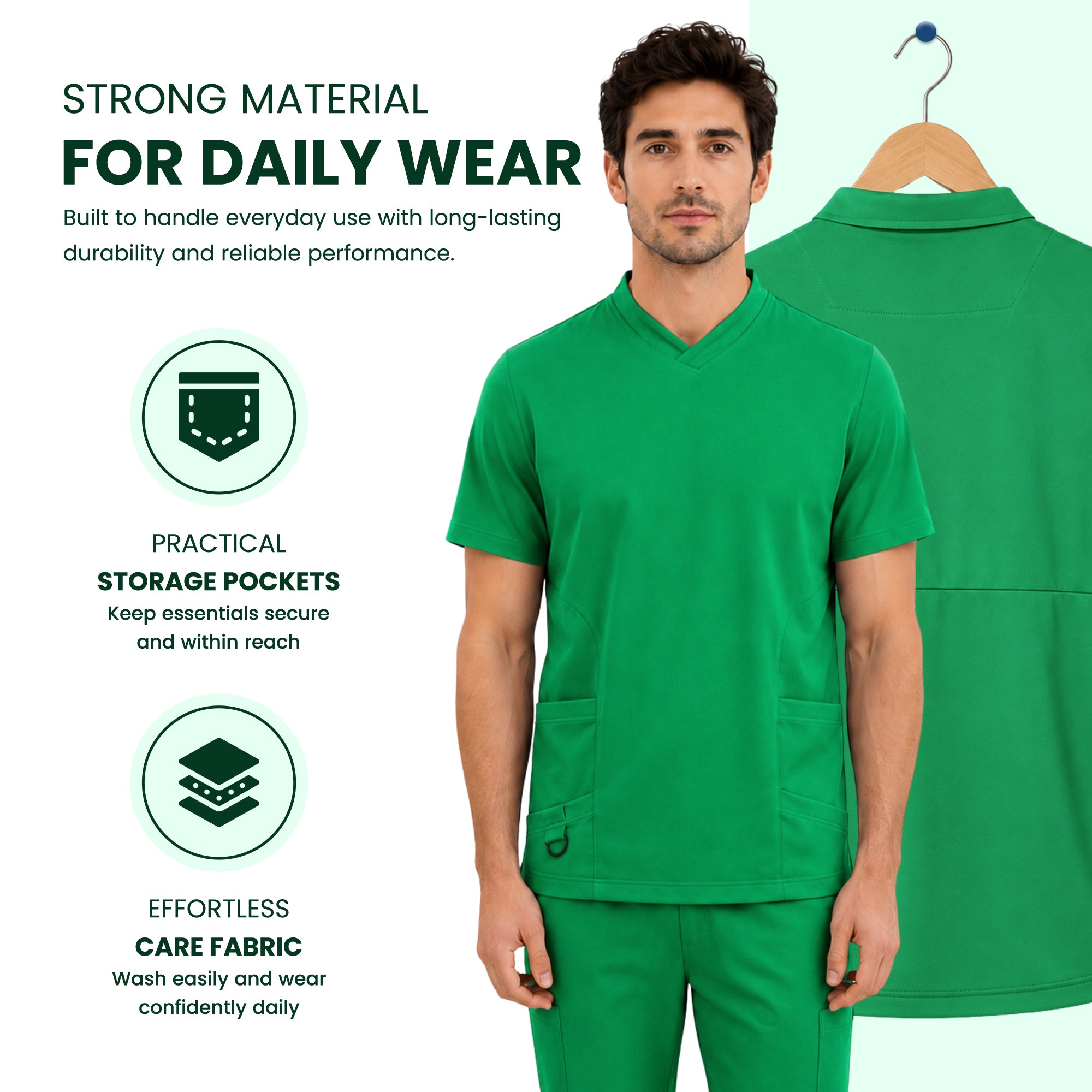 Uk Scrub Supply Men’s 4-Way Stretch Scrub Green color Medical & Healthcare Uniform UK, Green Color Scrub, Men Green color scrub top