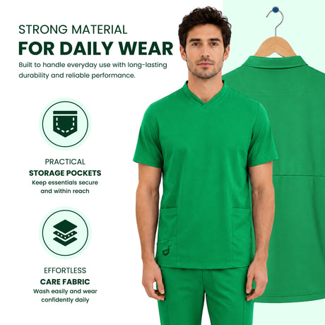 Uk Scrub Supply Men’s 4-Way Stretch Scrub Green color Medical & Healthcare Uniform UK, Green Color Scrub, Men Green color scrub top