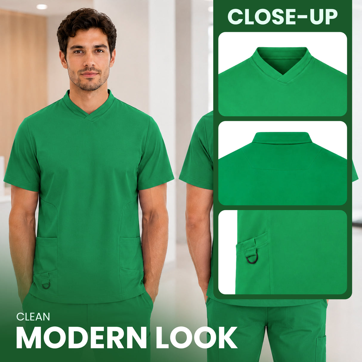 Uk Scrub Supply Men’s 4-Way Stretch Scrub Green color Medical & Healthcare Uniform UK, Green Color Scrub, Men Green color scrub top