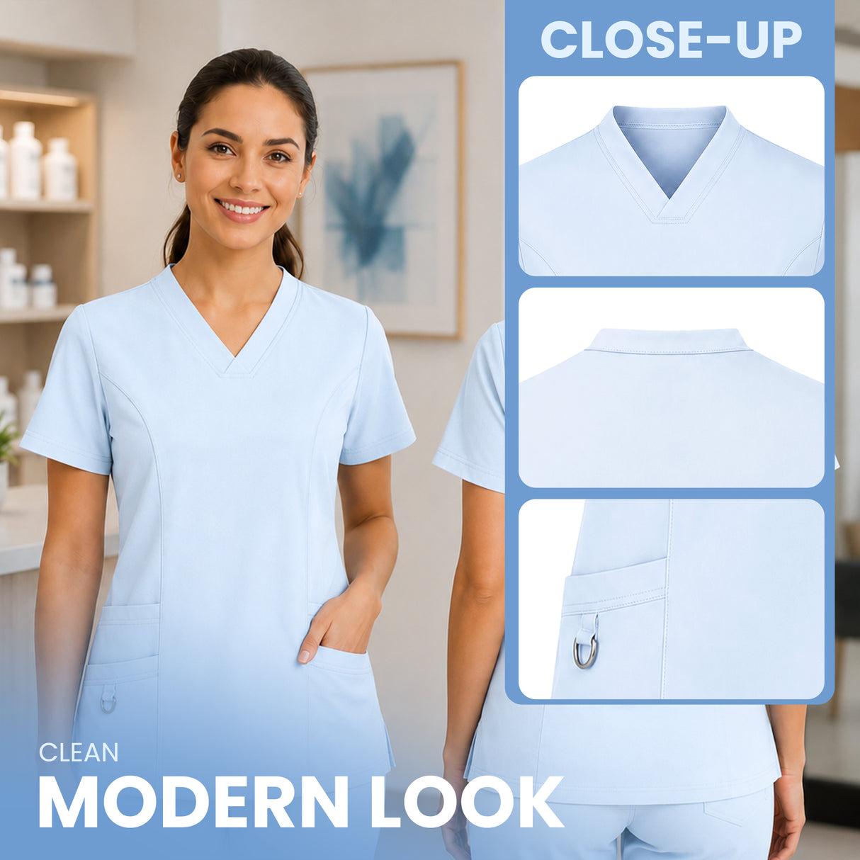 Women’s 4-Way Stretch Scrub light blue color Medical & Healthcare Uniform UK