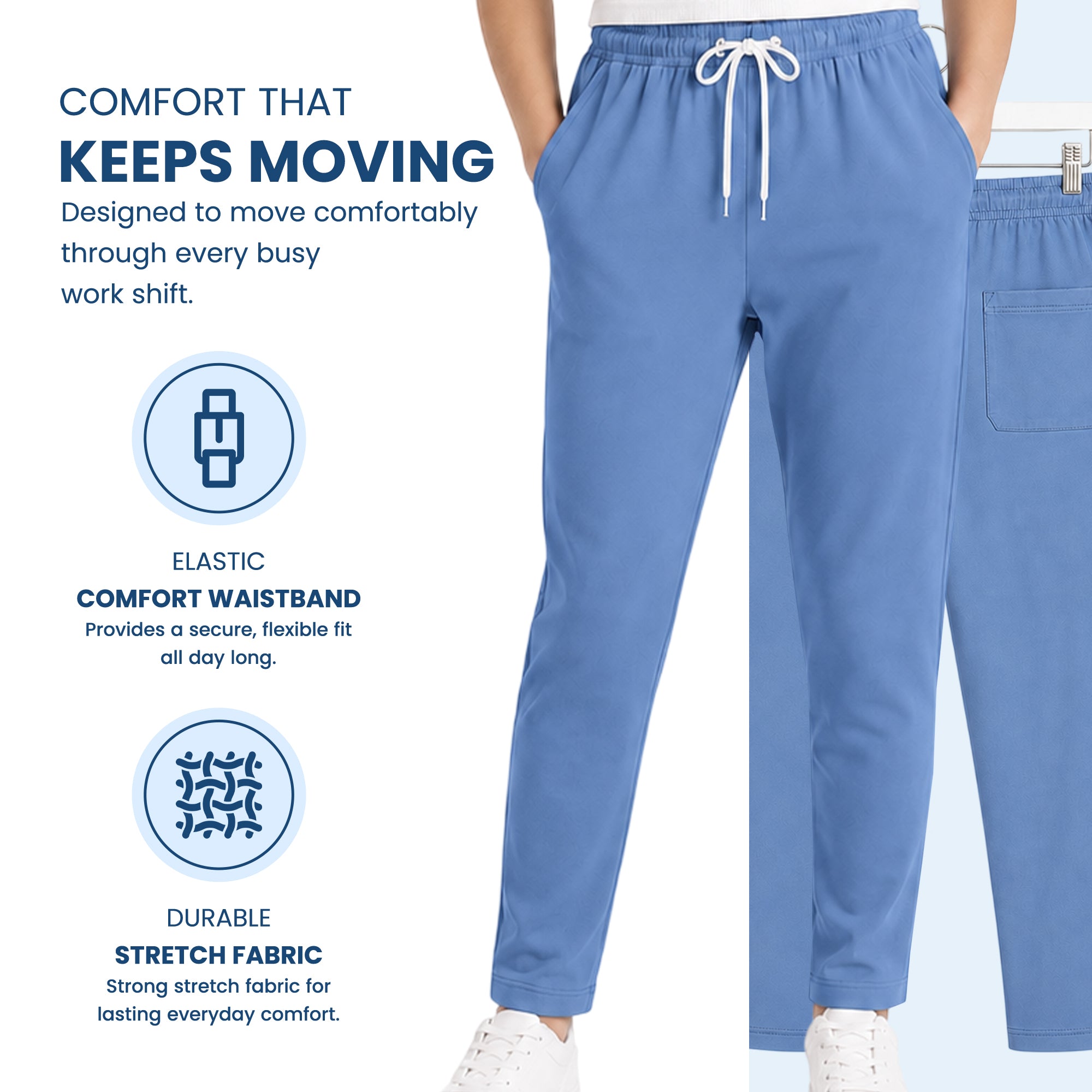 Women’s 4-Way Stretch Scrub TrousersLight Blue Color Medical & Healthcare Uniform UK