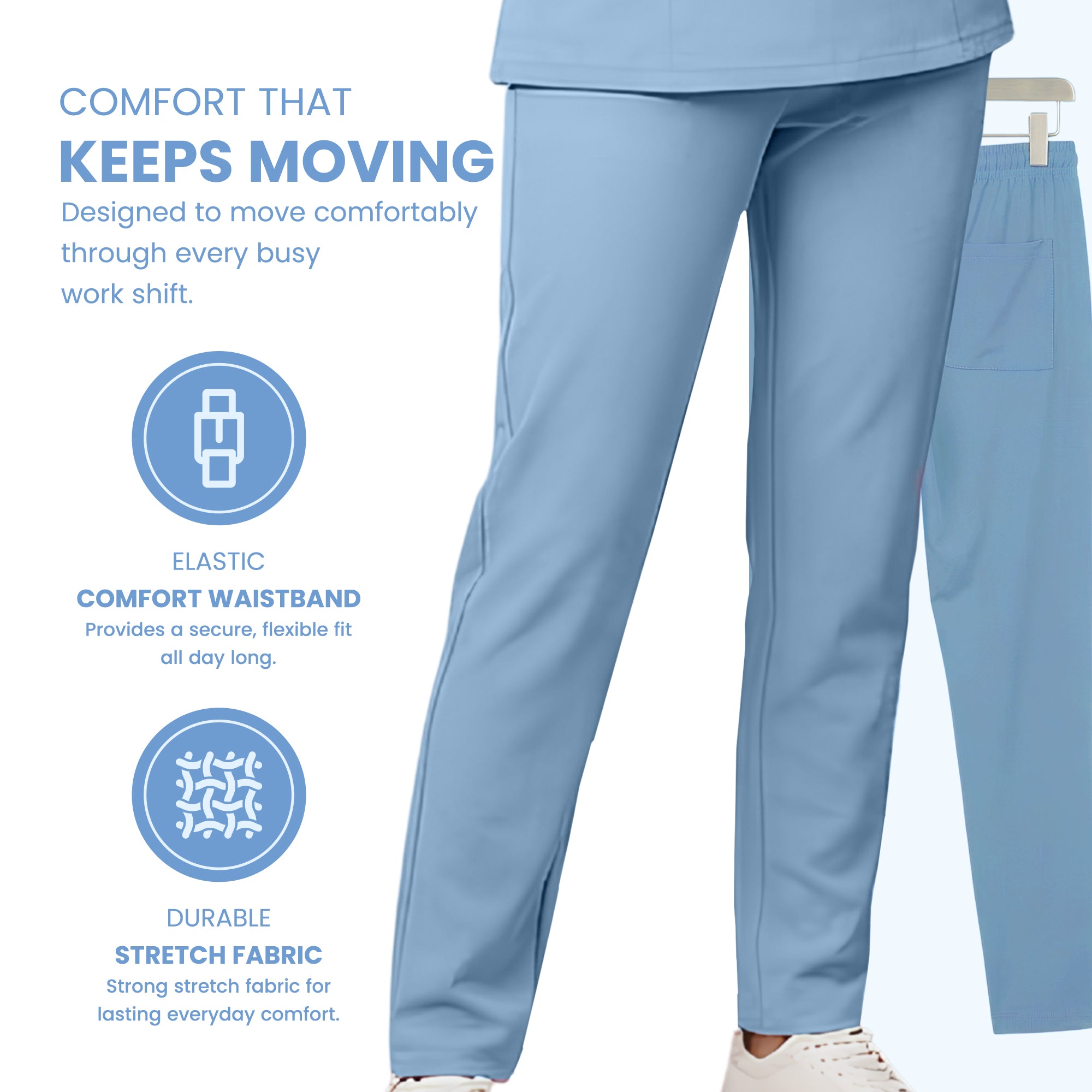 Women’s 4-Way Stretch Scrub TrousersLight Blue Color Medical & Healthcare Uniform UK