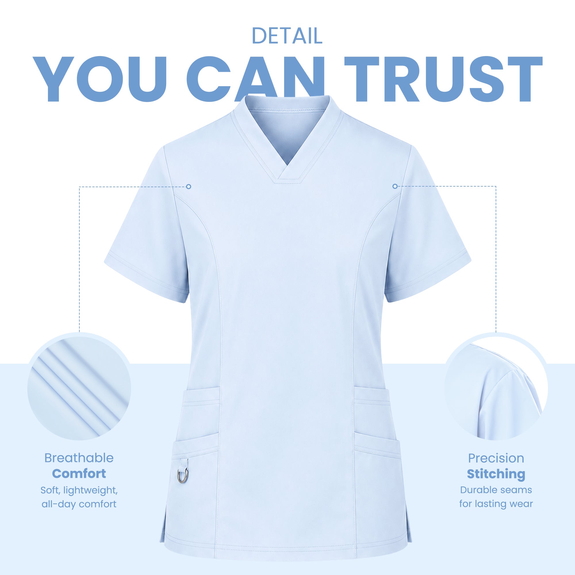 Women’s 4-Way Stretch Scrub & V-neck light blue color Medical & Healthcare Uniform UK 