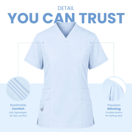 Women’s 4-Way Stretch Scrub & V-neck light blue color Medical & Healthcare Uniform UK 
