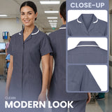 A woman wearing a dark gray short-sleeve scrub top in a hospital hallway, shown from the front and back with close-up detail panels on the right. Text reads 'CLEAN MODERN LOOK' and 'CLOSE-UP'. Women’s Medical Tunic Nursing & Healthcare Uniform UK scrub tops
scrubs clothing
nursing scrubs
medical uniforms
scrubs for sale
work scrubs
buy medical uniforms
female scrub tops
order scrubs
scrubs to purchase
cheap scrub tops
cotton scrubs uk
scrubs top
clothing scrubs
dental workwear
for sale scrubs
