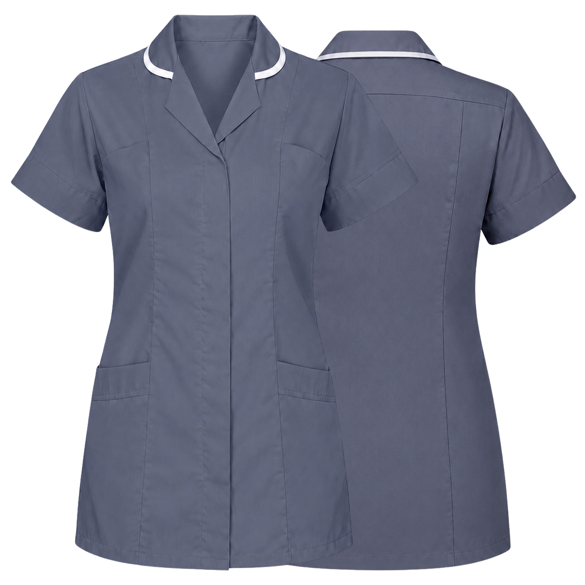 A women's short-sleeve medical scrub top shown from both the front and back views. The scrub top is a muted slate blue-gray color with a contrasting white piping trim along the collar.Women’s Medical Tunic Nursing & Healthcare Uniform UK scrub tops
scrubs clothing
nursing scrubs
medical uniforms
scrubs for sale
work scrubs
buy medical uniforms
female scrub tops
order scrubs
scrubs to purchase
cheap scrub tops
cotton scrubs uk
scrubs top
clothing scrubs
dental workwear
for sale scrubs
