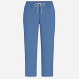 Blue pants with a drawstring on a white background